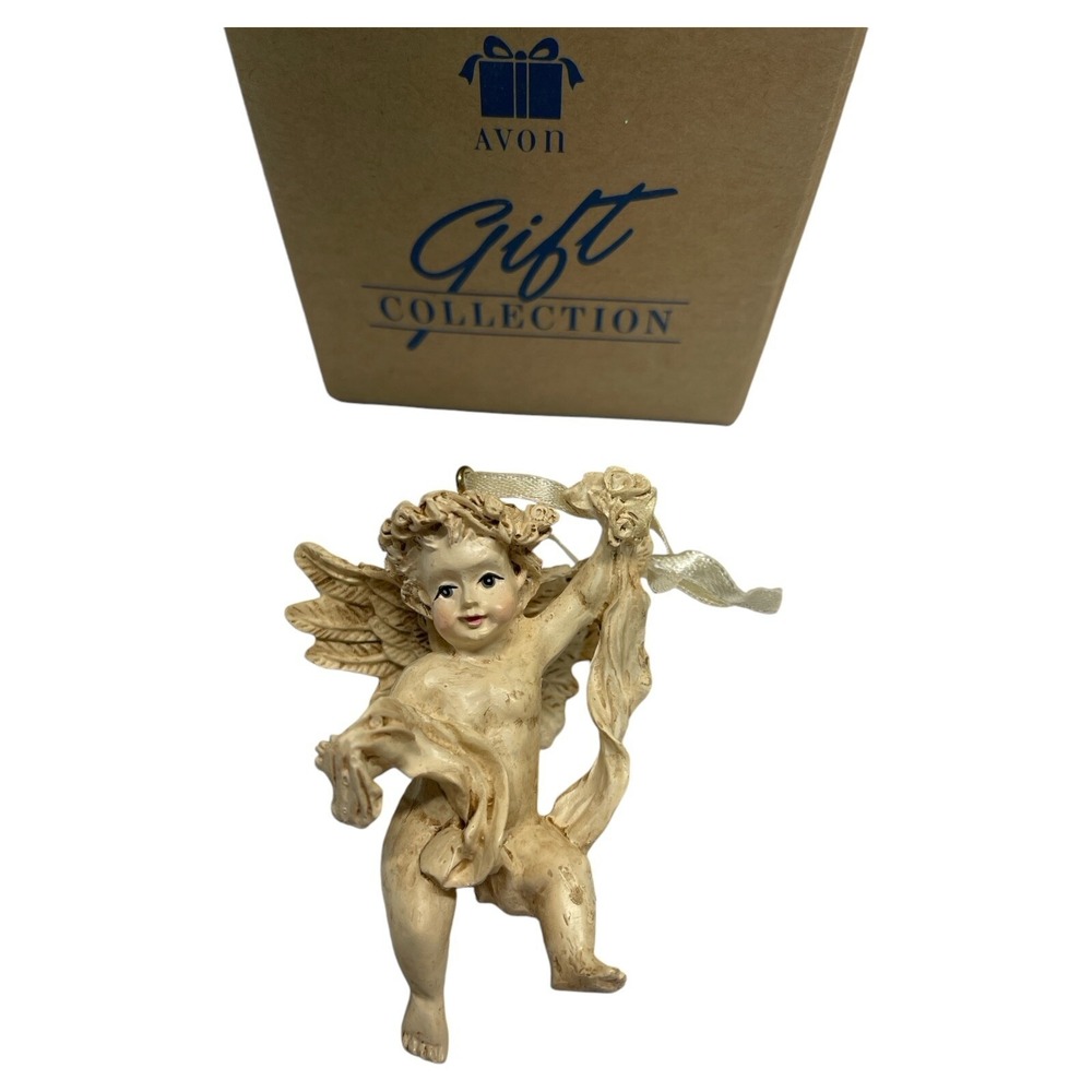 Vintage Avon‎ Cherub Angel Ornament Cherub With Ribbon 1996 Christmas